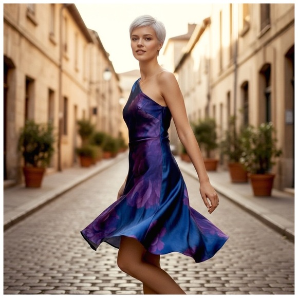 Cami NYC One-Shoulder Dress in Blue and Pink. Small. NWT - Picture 13 of 16